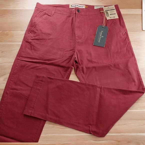 Tailor Vintage Mens Slim Fit Stretch Chino Pant Size 36 X 30 Canyon Red NEW